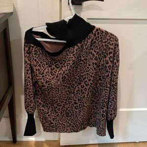 FATE Cold Shoulder Cheetah Print Turtleneck